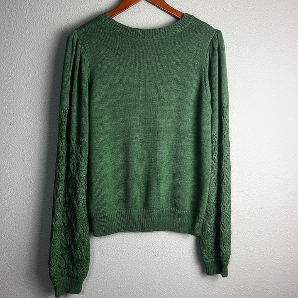 Another Love Knit Krista Pointelle Puff SL Sweater Clover Pullover Green Size M - Picture 3 of 10